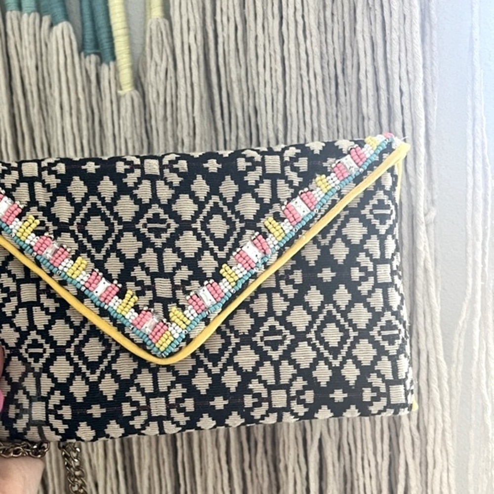 Boutique Clutch Beaded Aztec Southwest Envelope convertible crossbody boho purse - Picture 2 of 5